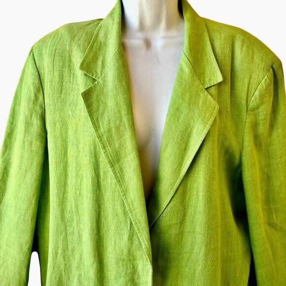 Talbots Vintage Lime Green LINEN Jacket Blazer Lined Pockets Womens size 14 - Picture 14 of 16